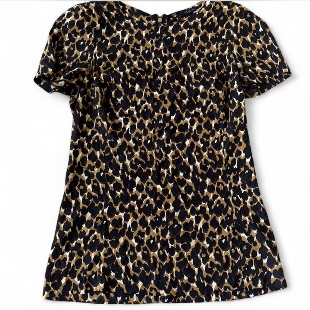 Ann Taylor Leopard Print Short Sleeve Top - Black & Tan